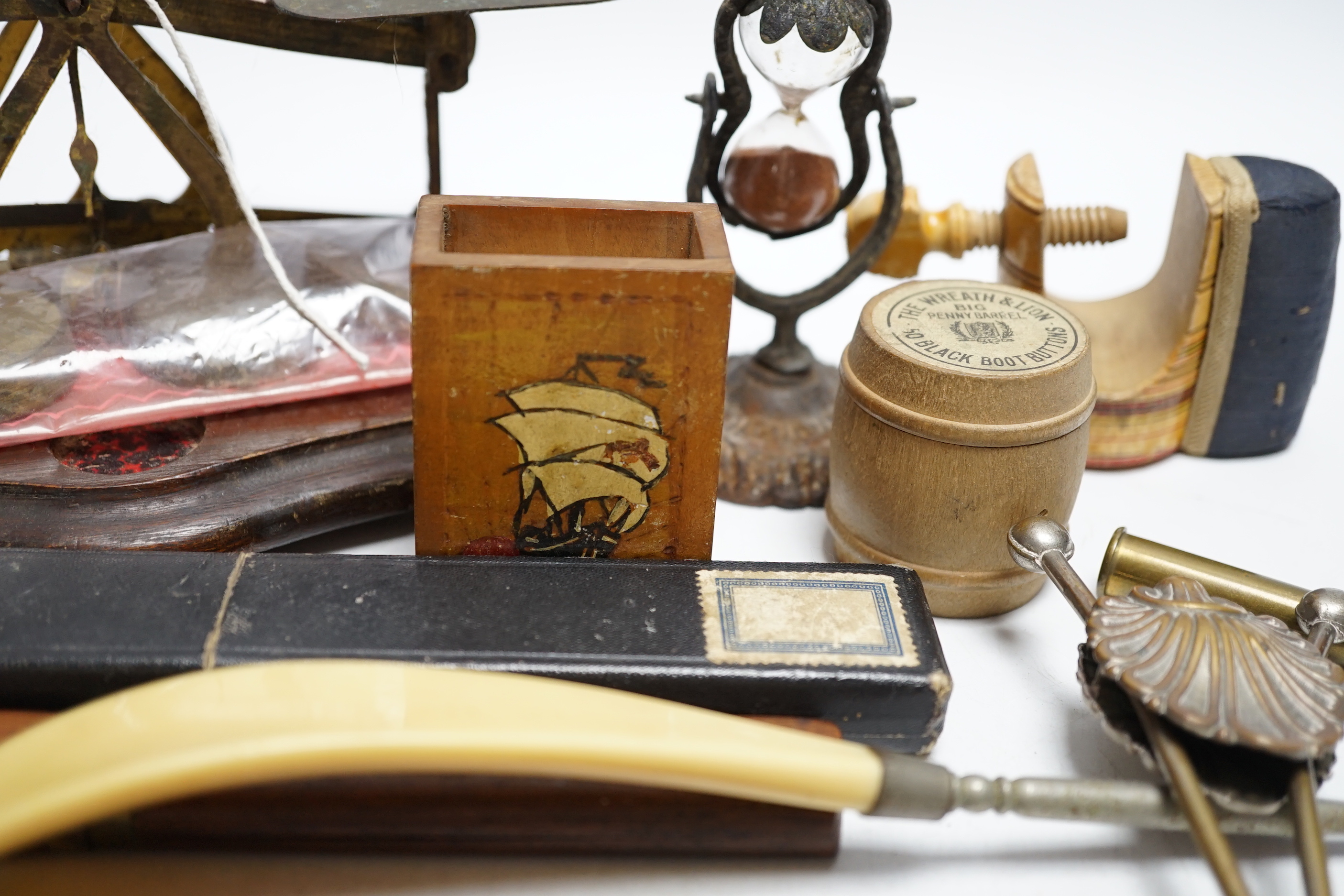 A set of letter scales and weights and mixed collectibles